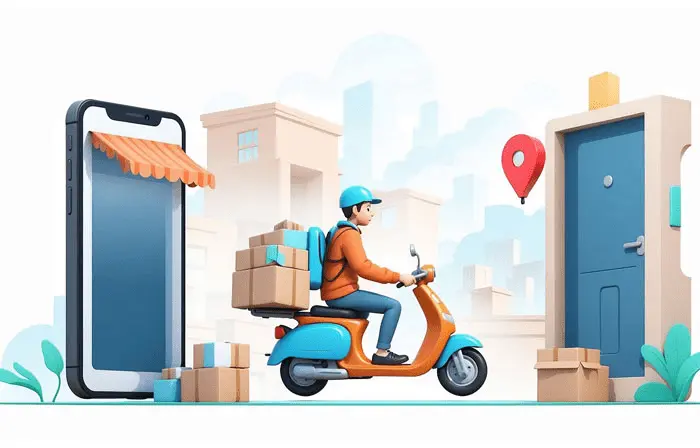 Parcel Delivery Services Concept Man on Bike 3D Design Illustration